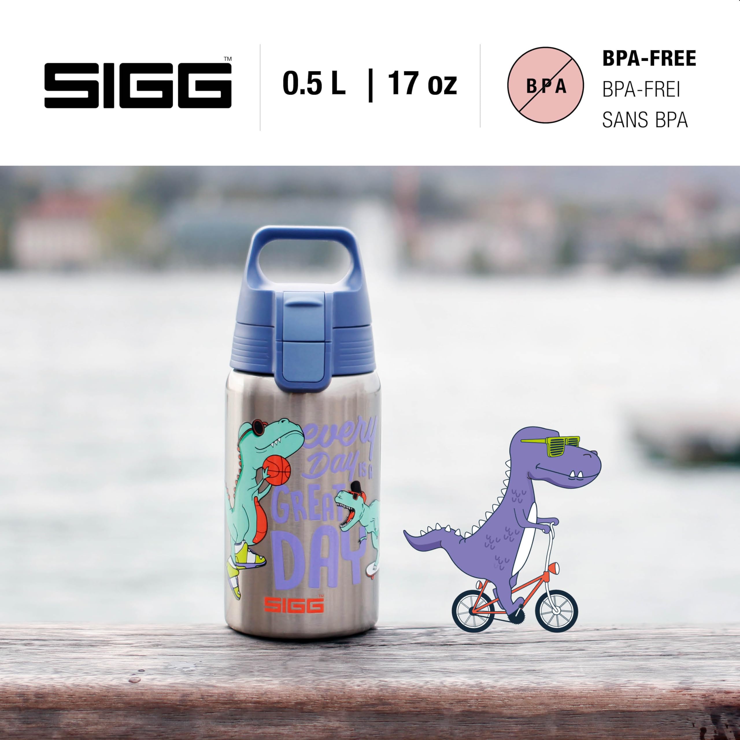 Sigg - Stainless Steel Kids Water Bottle - Shield Great Day - Suitable For Carbonated Beverages - Leakproof - Lightweight - Bpa
